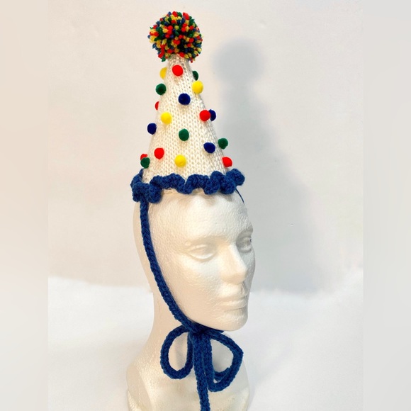 NWT Hand Knit Party Hat in Primary Colors with Neck Tie size Fits Most - Picture 8 of 10